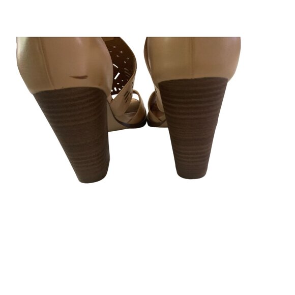 Altered State Womens Size 7 Nude Beige 3.5 in Heels Caged Lazer perforated block - Picture 5 of 7